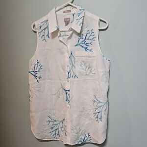 Chico's Sleeveless Top with Blue Coral Pattern